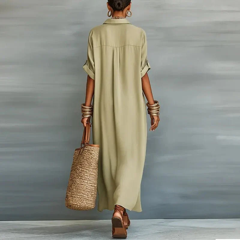 Robe Chemise Longue en Coton-Lin pour Femme | Idéale pour l'Été