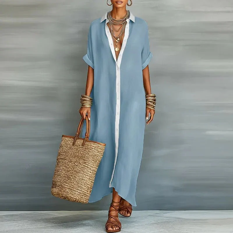 Robe Chemise Longue en Coton-Lin pour Femme | Idéale pour l'Été