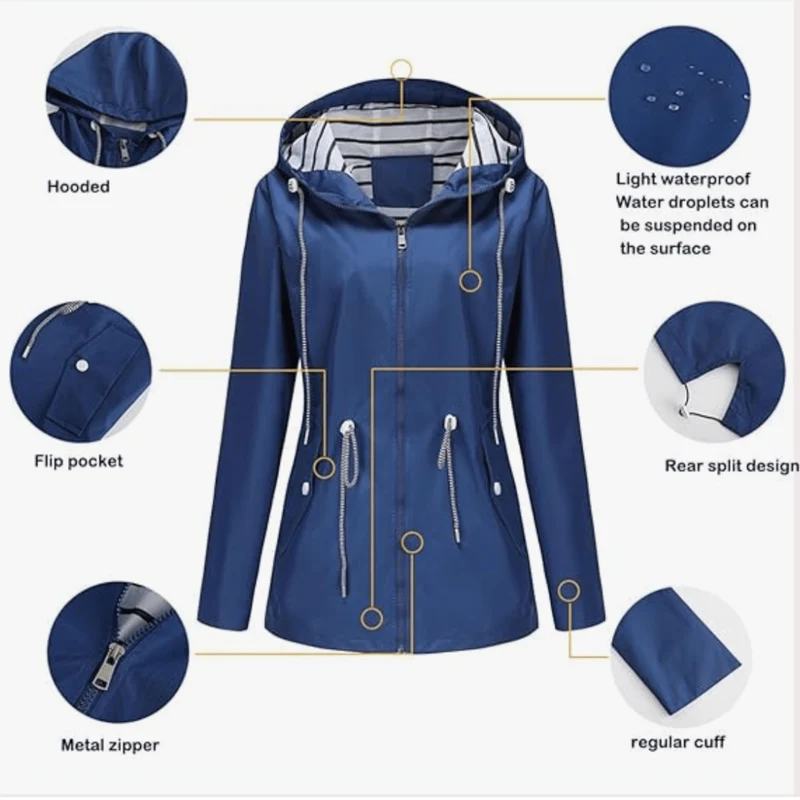 Veste Imperméable à Capuche et Cintrée pour Femme | Idéale pour le Quotidien