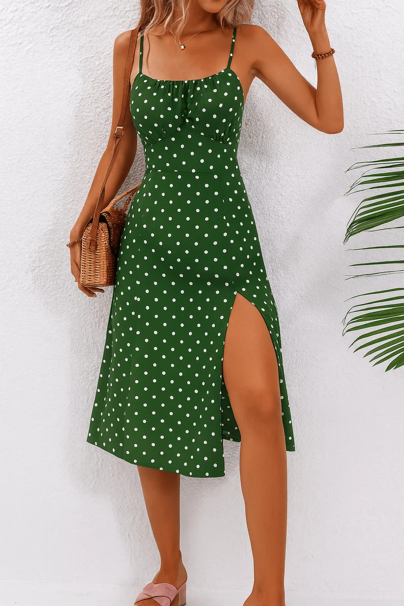 Robe Midi Camisole à Pois pour Femme | Idéale pour les Sorties
