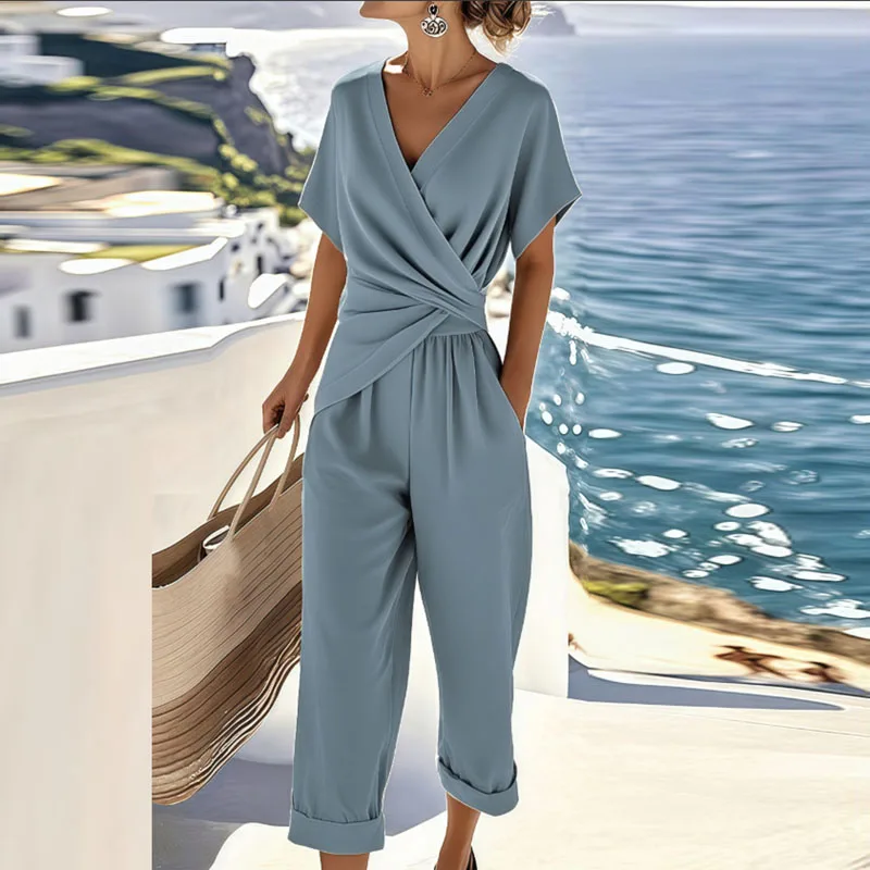 Ensemble Deux-Pièces Drapé et Pantalon pour Femme | Idéal pour l'Été