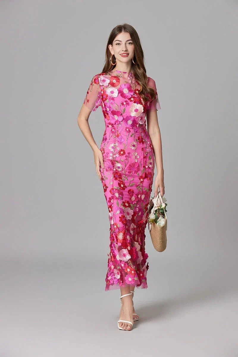 Robe Longue sans Manches à Appliqué Floral pour Femme | Idéale pour les Sorties