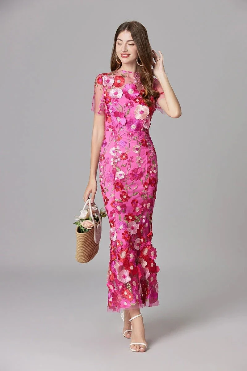 Robe Longue sans Manches à Appliqué Floral pour Femme | Idéale pour les Sorties