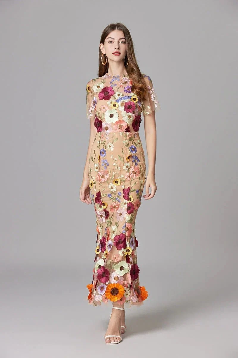 Robe Longue sans Manches à Appliqué Floral pour Femme | Idéale pour les Sorties
