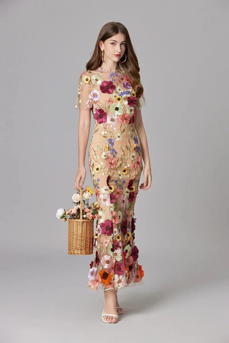 Robe Longue sans Manches à Appliqué Floral pour Femme | Idéale pour les Sorties