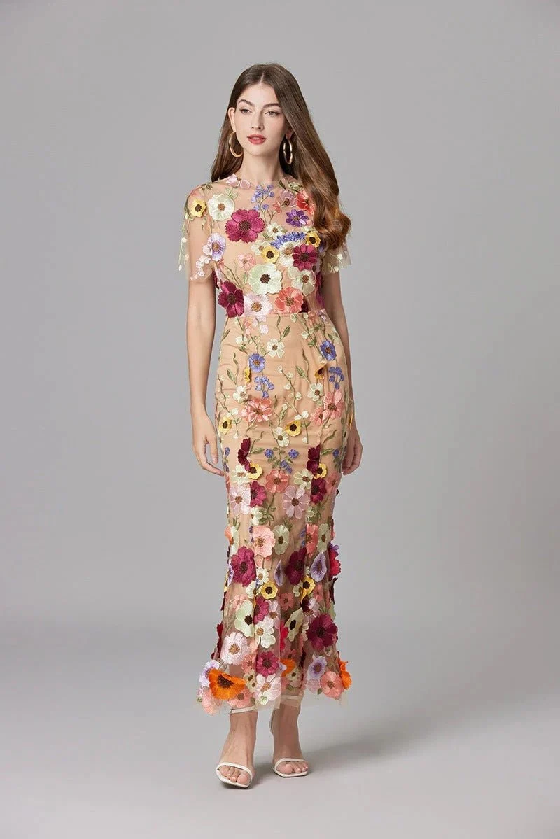 Robe Longue sans Manches à Appliqué Floral pour Femme | Idéale pour les Sorties