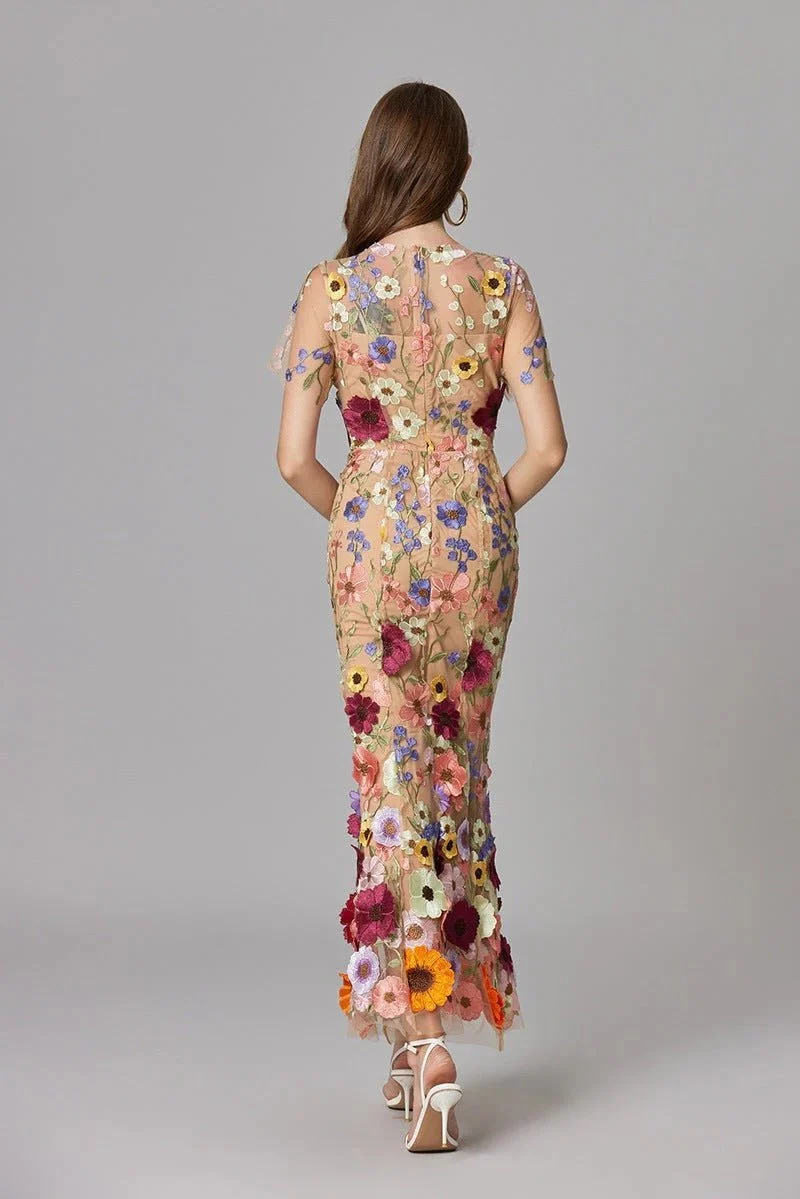 Robe Longue sans Manches à Appliqué Floral pour Femme | Idéale pour les Sorties