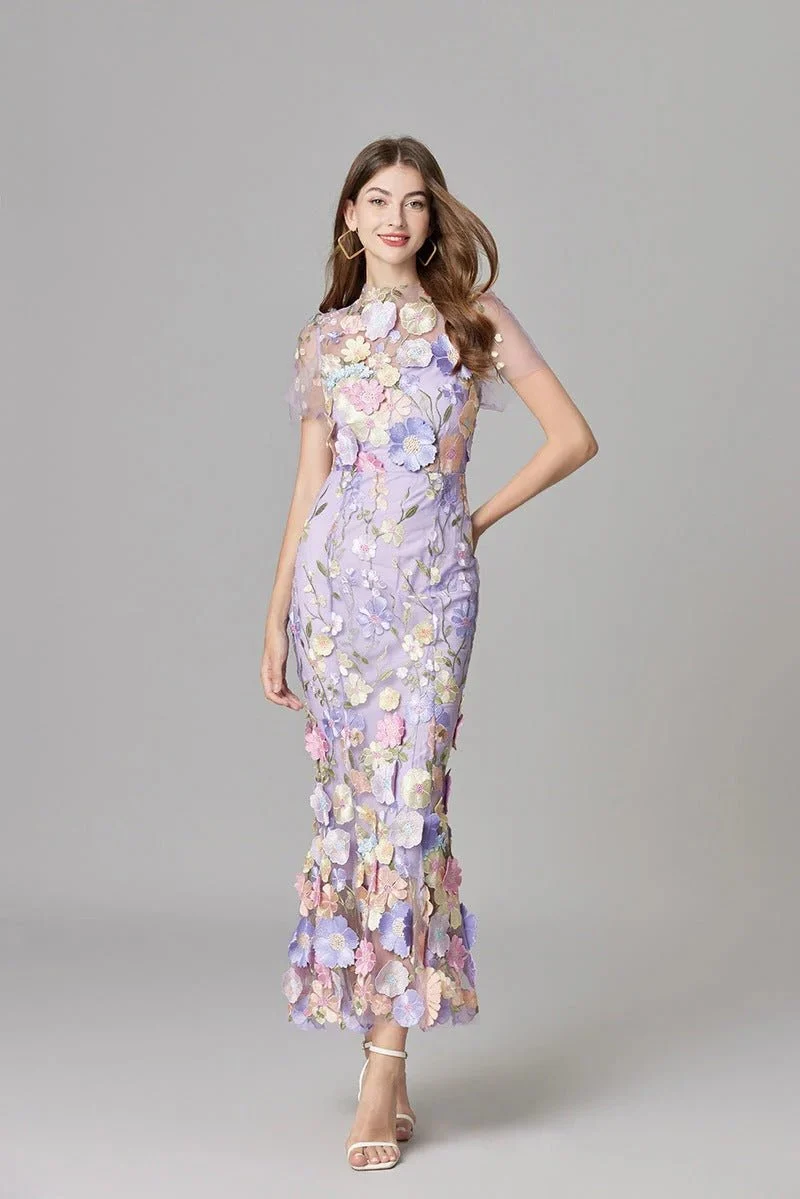 Robe Longue sans Manches à Appliqué Floral pour Femme | Idéale pour les Sorties