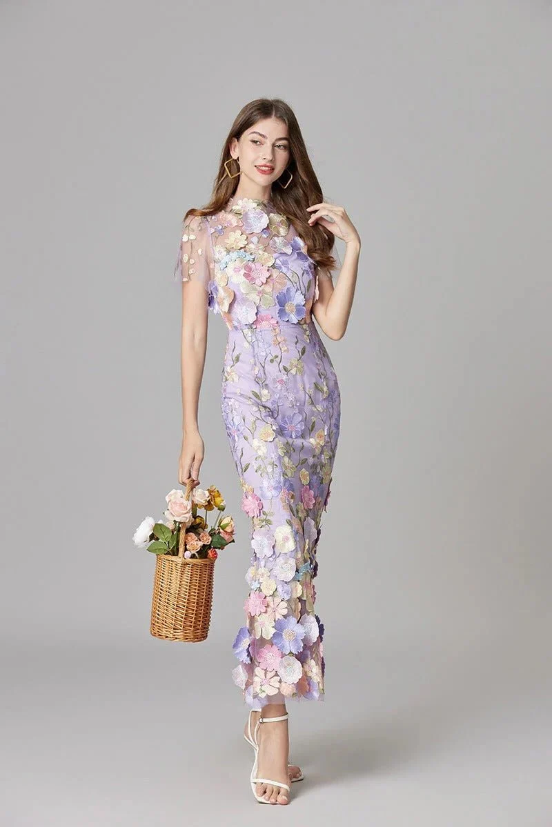 Robe Longue sans Manches à Appliqué Floral pour Femme | Idéale pour les Sorties