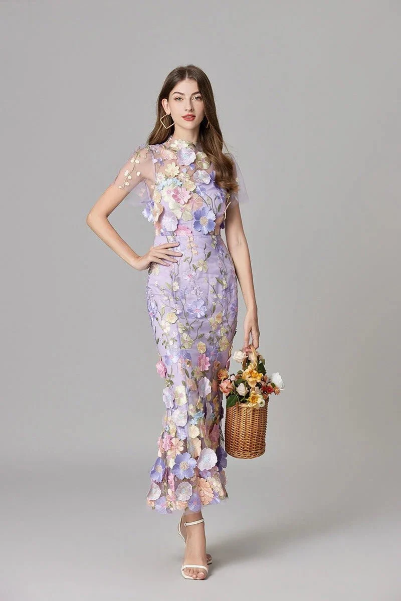 Robe Longue sans Manches à Appliqué Floral pour Femme | Idéale pour les Sorties
