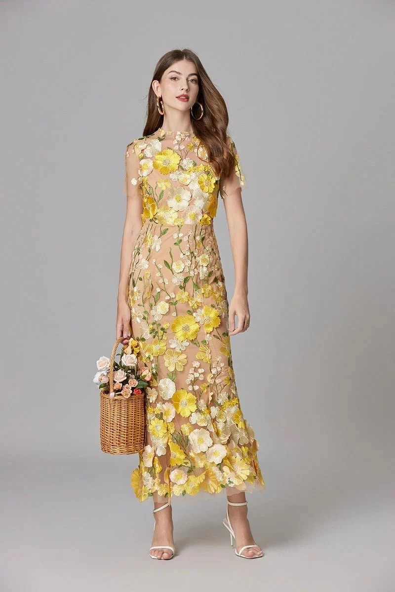 Robe Longue sans Manches à Appliqué Floral pour Femme | Idéale pour les Sorties