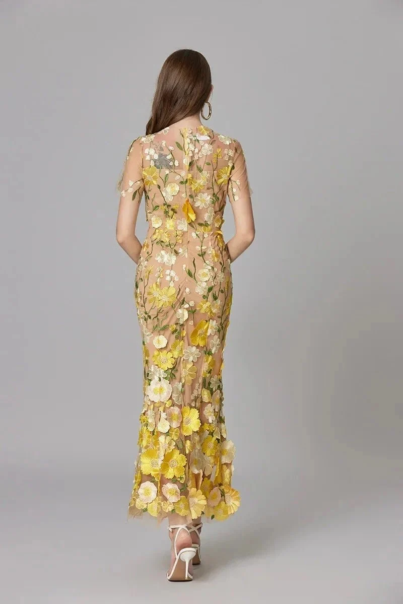Robe Longue sans Manches à Appliqué Floral pour Femme | Idéale pour les Sorties