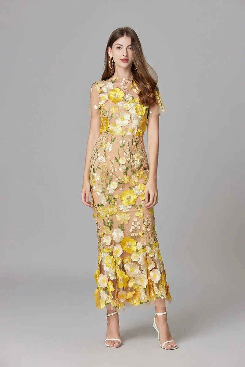 Robe Longue sans Manches à Appliqué Floral pour Femme | Idéale pour les Sorties