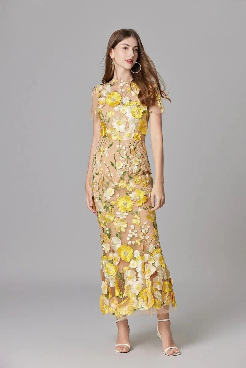 Robe Longue sans Manches à Appliqué Floral pour Femme | Idéale pour les Sorties
