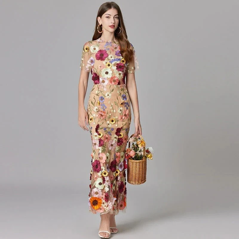Robe Longue sans Manches à Appliqué Floral pour Femme | Idéale pour les Sorties