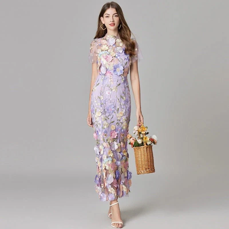 Robe Longue sans Manches à Appliqué Floral pour Femme | Idéale pour les Sorties