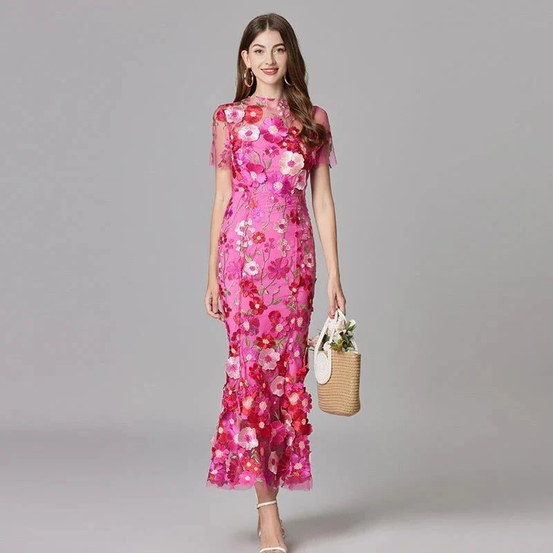 Robe Longue sans Manches à Appliqué Floral pour Femme | Idéale pour les Sorties