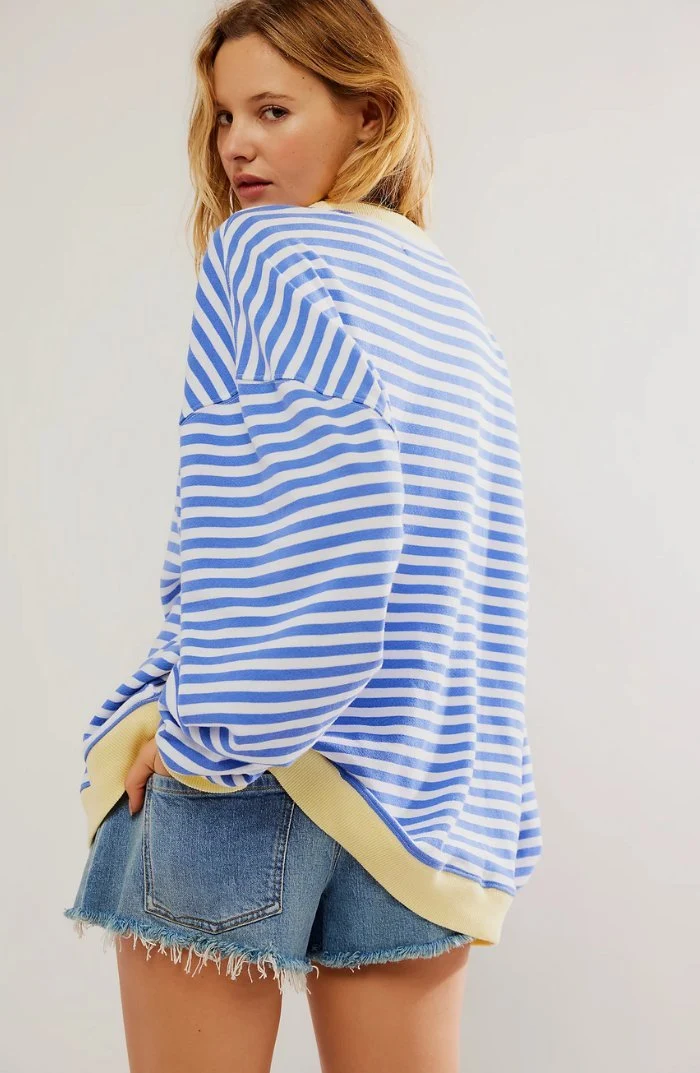 Sweat-shirt à Rayures Bord Contrasté pour Femme | Idéal pour le Quotidien