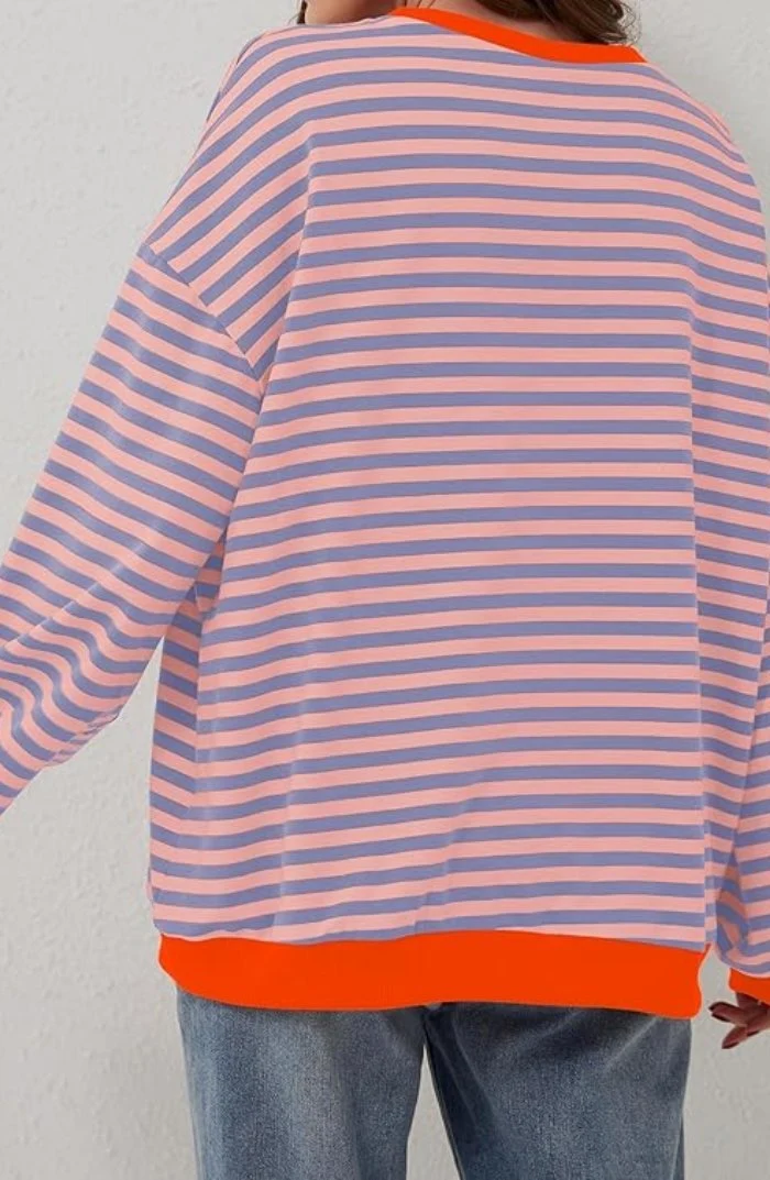 Sweat-shirt à Rayures Bord Contrasté pour Femme | Idéal pour le Quotidien