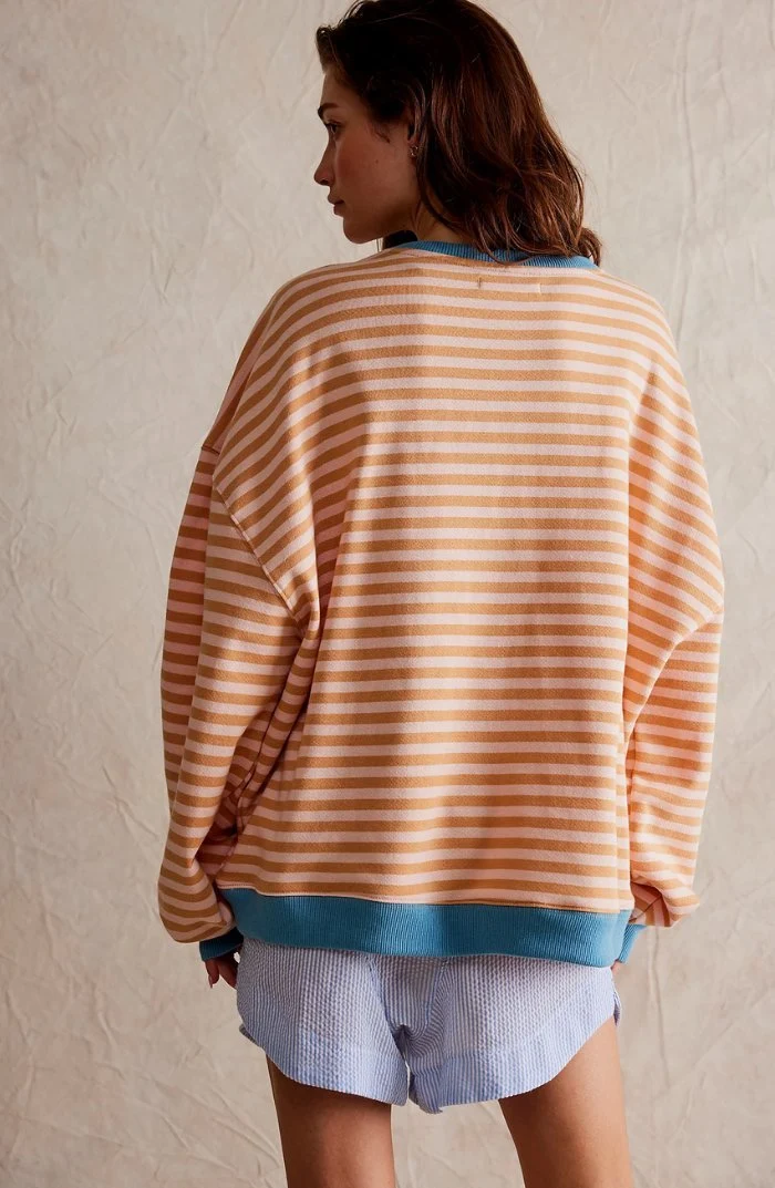 Sweat-shirt à Rayures Bord Contrasté pour Femme | Idéal pour le Quotidien