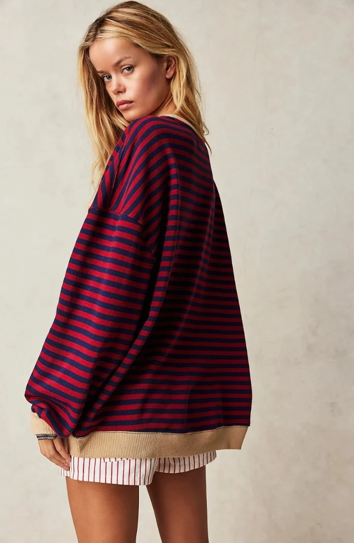Sweat-shirt à Rayures Bord Contrasté pour Femme | Idéal pour le Quotidien
