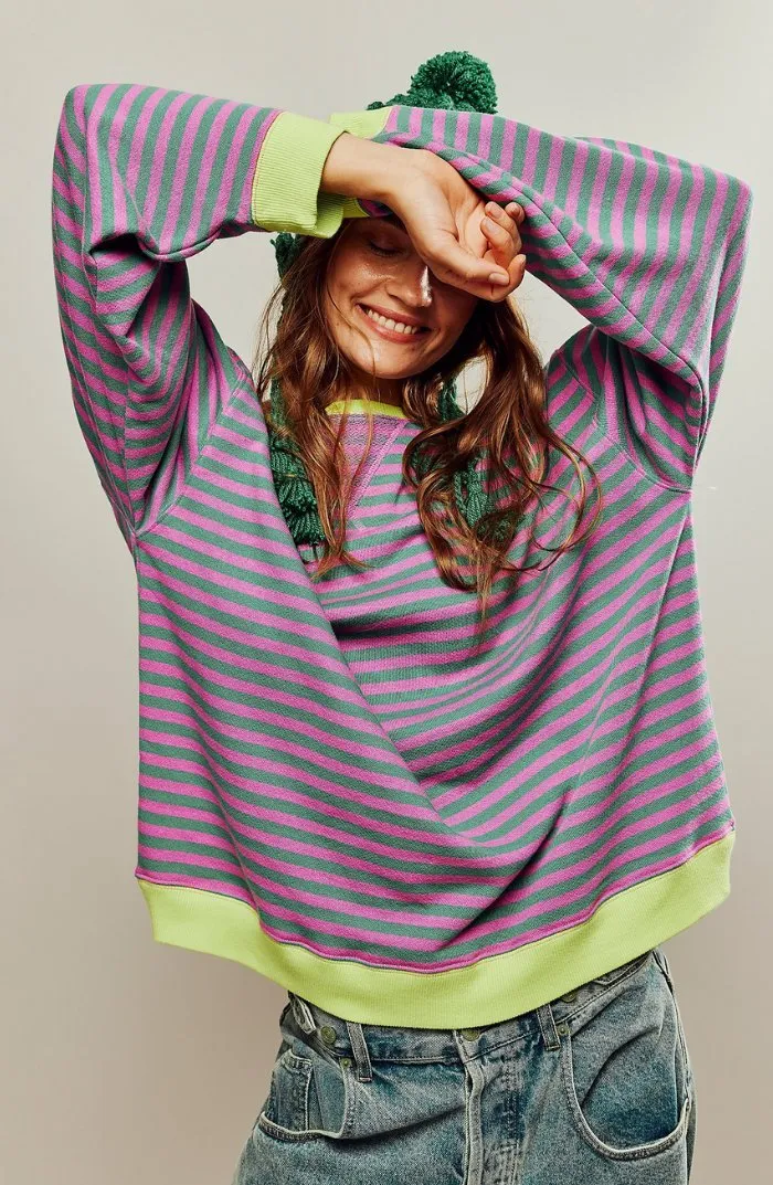 Sweat-shirt à Rayures Bord Contrasté pour Femme | Idéal pour le Quotidien