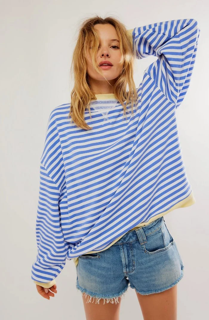 Sweat-shirt à Rayures Bord Contrasté pour Femme | Idéal pour le Quotidien