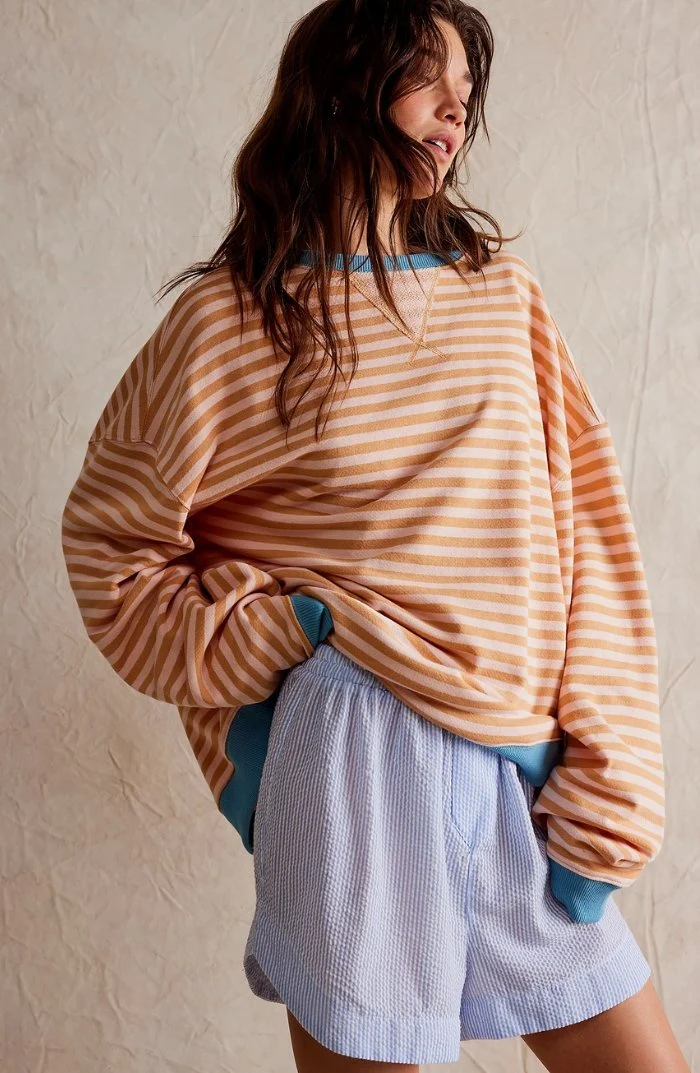 Sweat-shirt à Rayures Bord Contrasté pour Femme | Idéal pour le Quotidien