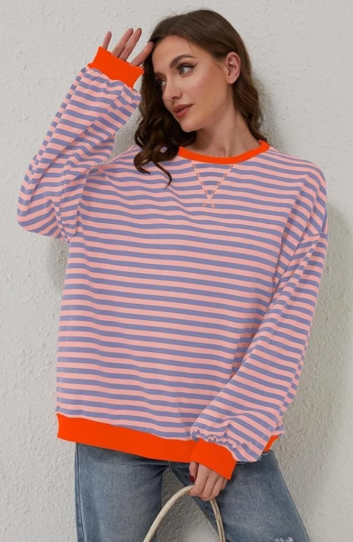 Sweat-shirt à Rayures Bord Contrasté pour Femme | Idéal pour le Quotidien