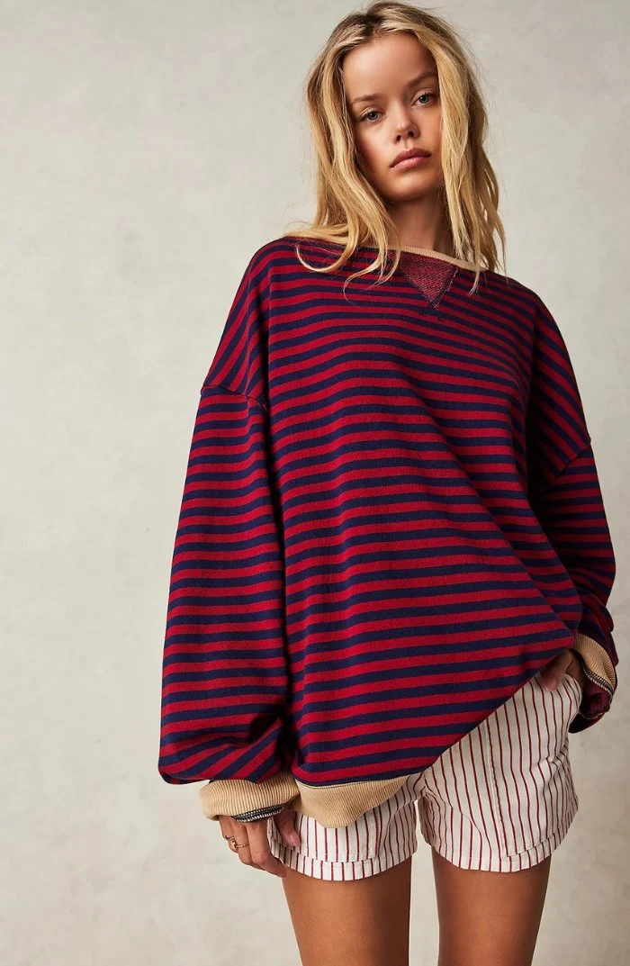 Sweat-shirt à Rayures Bord Contrasté pour Femme | Idéal pour le Quotidien