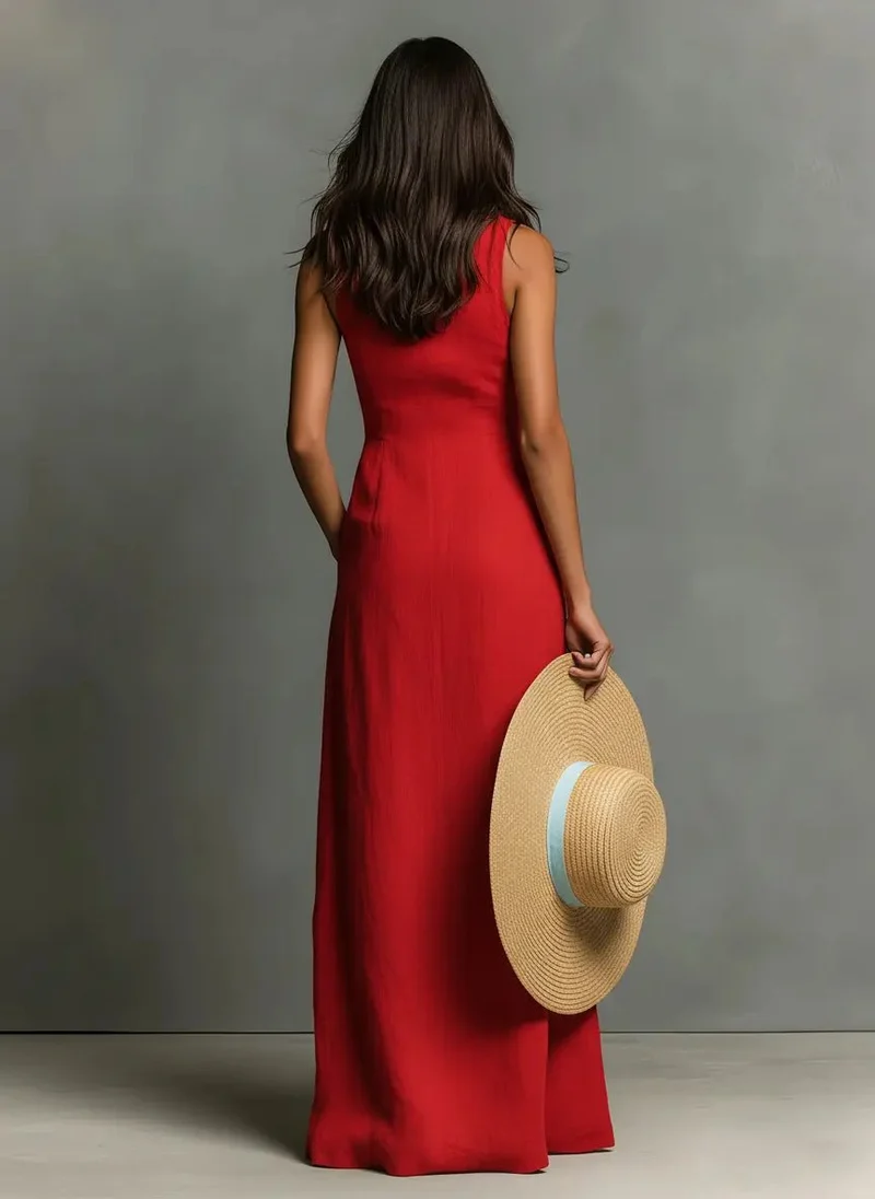 Robe Longue en Lin Sans Manches pour Femme | Idéale pour les Vacances