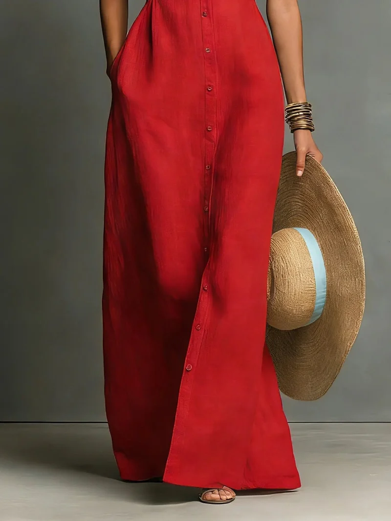 Robe Longue en Lin Sans Manches pour Femme | Idéale pour les Vacances