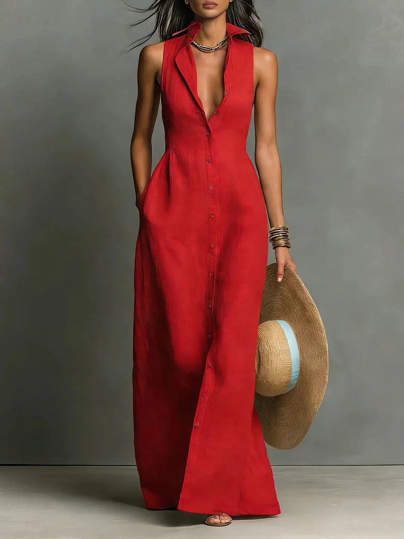 Robe Longue en Lin Sans Manches pour Femme | Idéale pour les Vacances