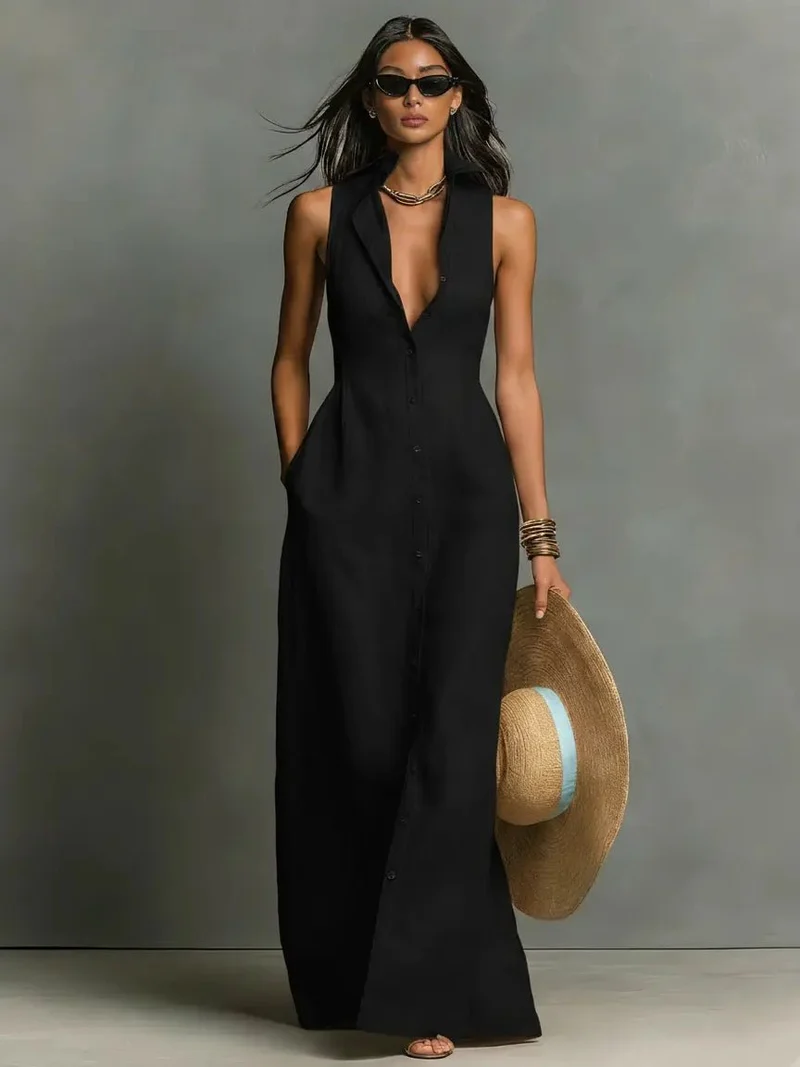 Robe Longue en Lin Sans Manches pour Femme | Idéale pour les Vacances