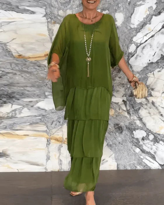 Robe Longue Ample Femme à Volants en Tissu Fluide