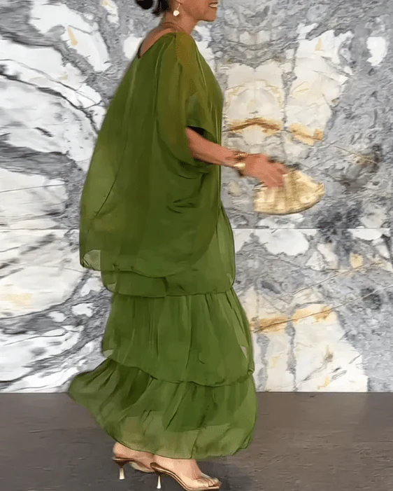 Robe Longue Ample Femme à Volants en Tissu Fluide