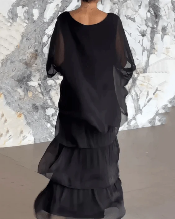 Robe Longue Ample Femme à Volants en Tissu Fluide