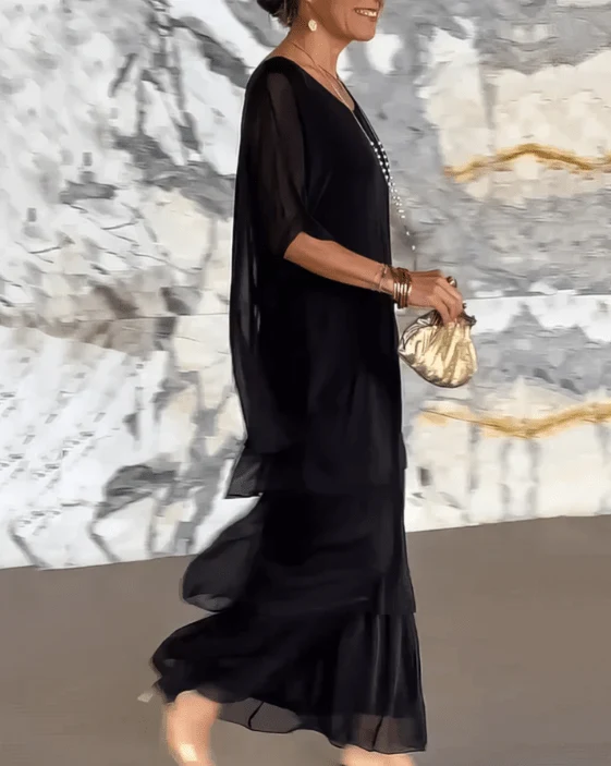 Robe Longue Ample Femme à Volants en Tissu Fluide