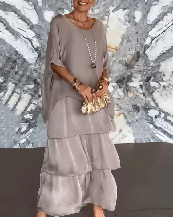 Robe Longue Ample Femme à Volants en Tissu Fluide