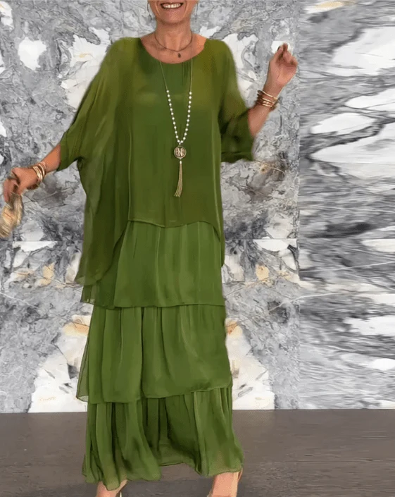 Robe Longue Ample Femme à Volants en Tissu Fluide