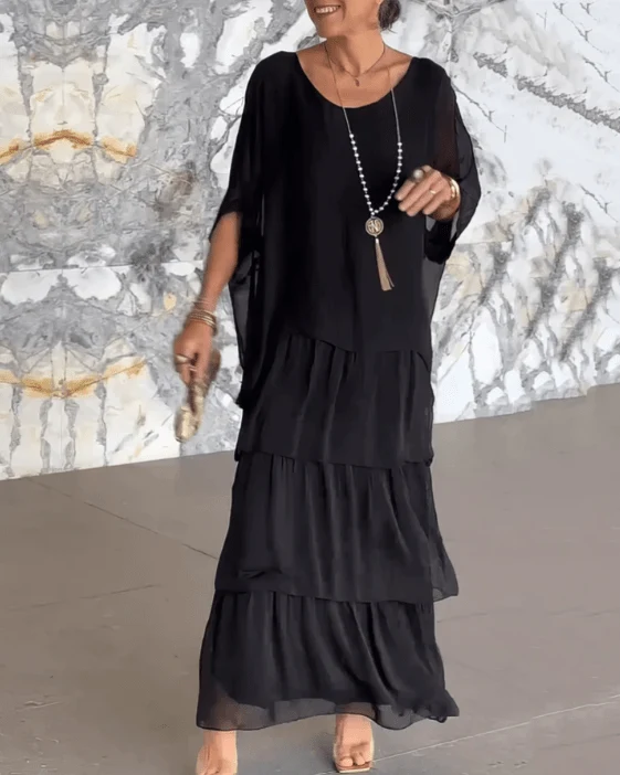 Robe Longue Ample Femme à Volants en Tissu Fluide