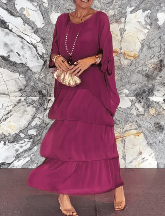 Robe Longue Ample Femme à Volants en Tissu Fluide