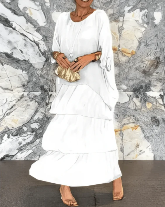 Robe Longue Ample Femme à Volants en Tissu Fluide
