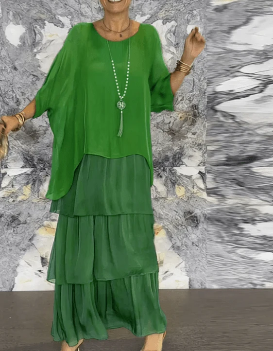 Robe Longue Ample Femme à Volants en Tissu Fluide