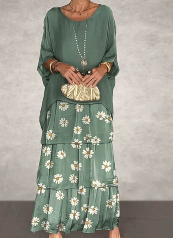 Robe Longue Ample Femme à Volants en Tissu Fluide