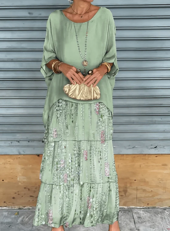 Robe Longue Ample Femme à Volants en Tissu Fluide