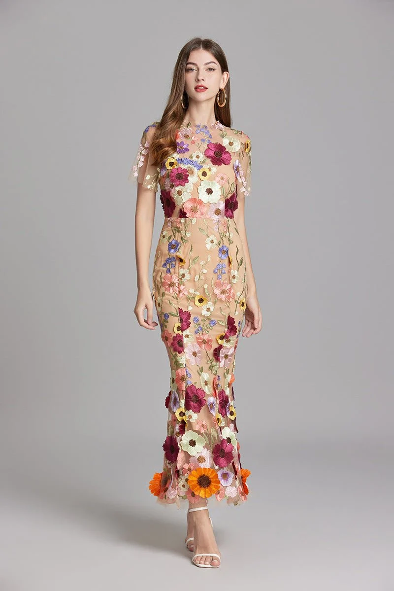 Robe Mermaid à Appliques Florales pour Femme | Idéale pour les Sorties