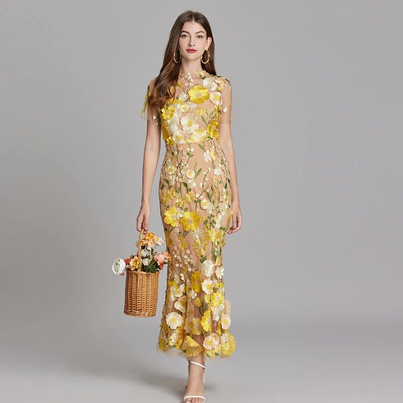 Robe Mermaid à Appliques Florales pour Femme | Idéale pour les Sorties
