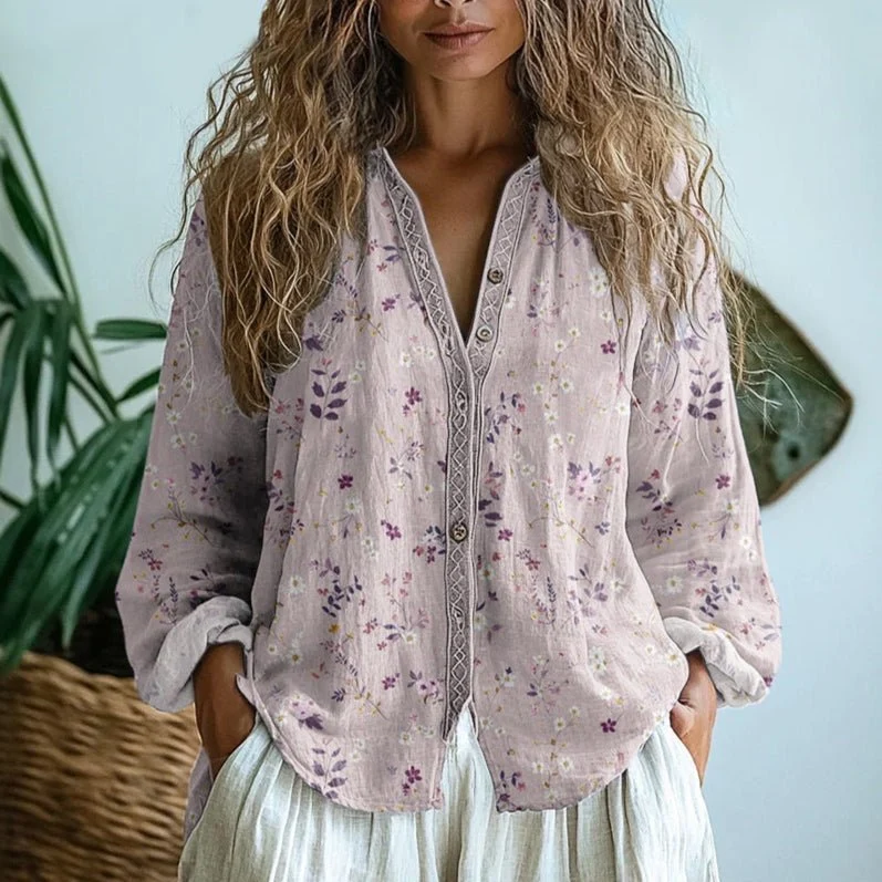 Chemise à Imprimé Feuilles Vintage pour Femmes