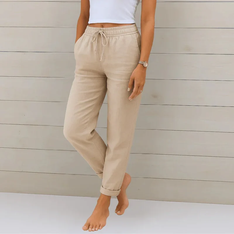 Pantalon large en coton et lin pour femmes